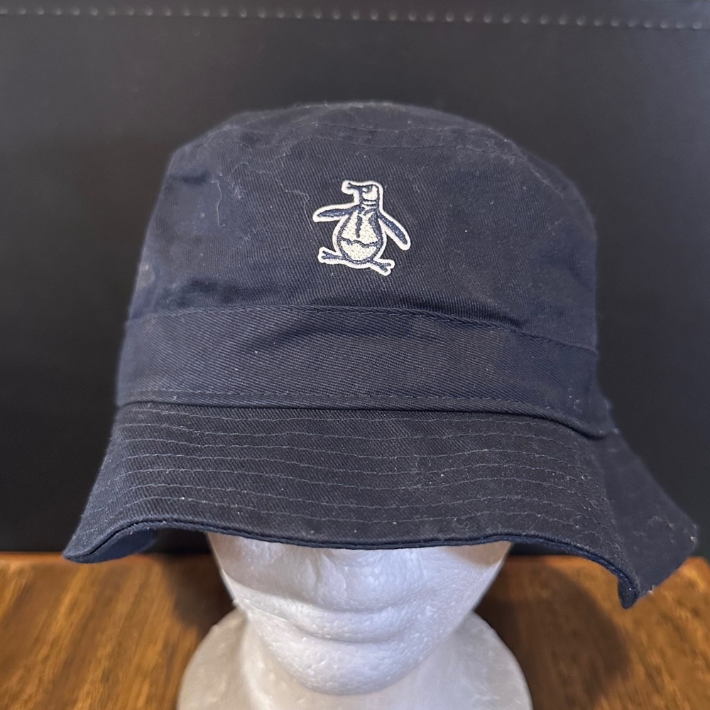 Original Penguin Mens Navy Blue Cotton Twill Bucket Hat Logo OSFM